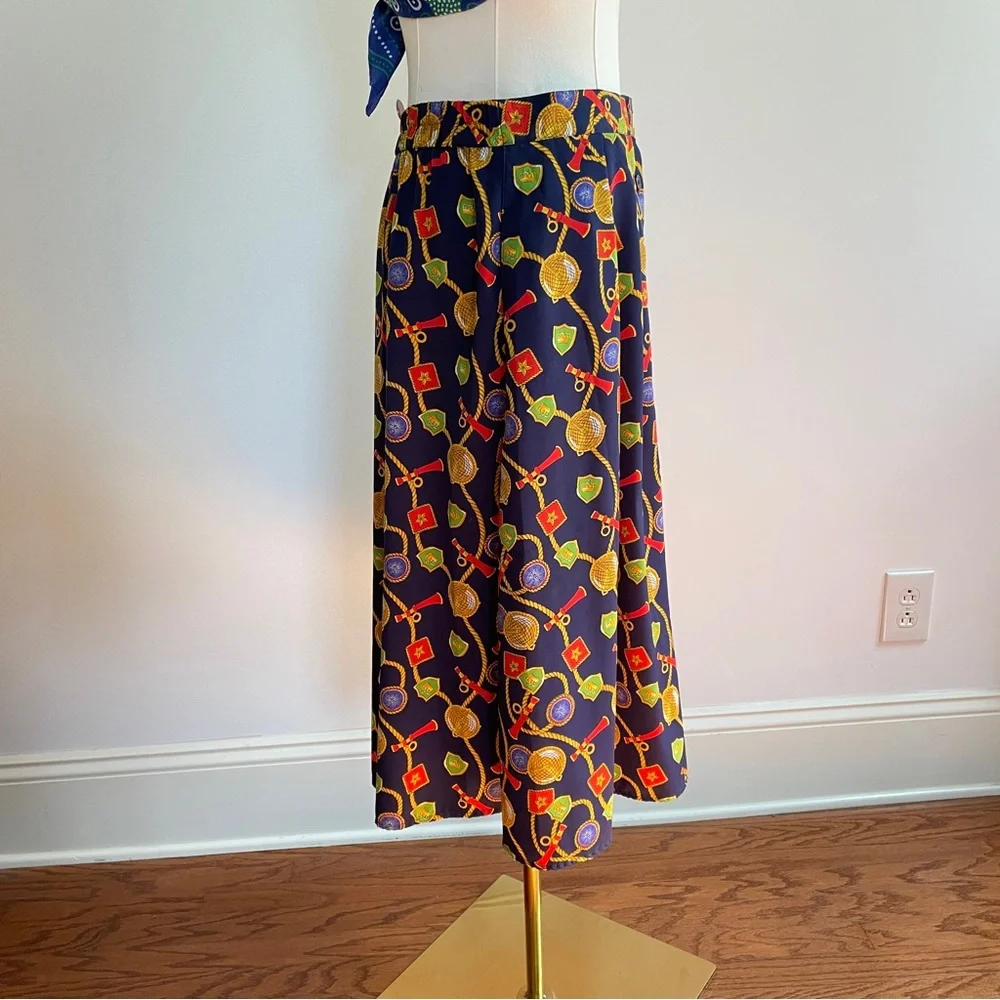 Vintage 90s Chaus Petites Skirt 12P Nautical Scarf Print Preppy Old Money Midi